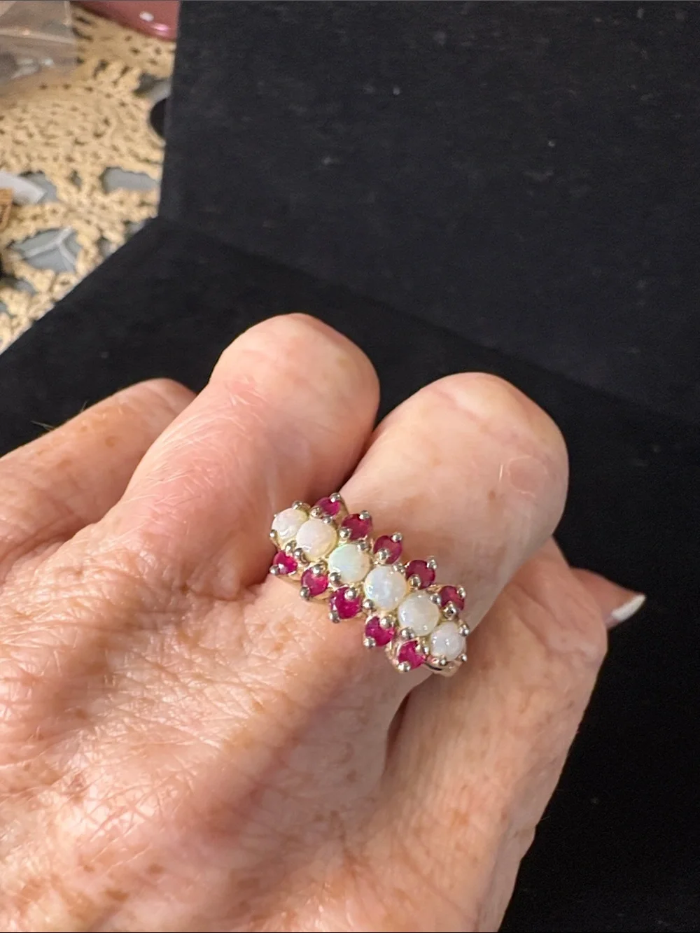 Sterling Silver Opal and Pink Sapphire Band Ring